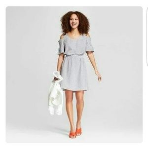 A New Day Striped Cold Shoulder Dress